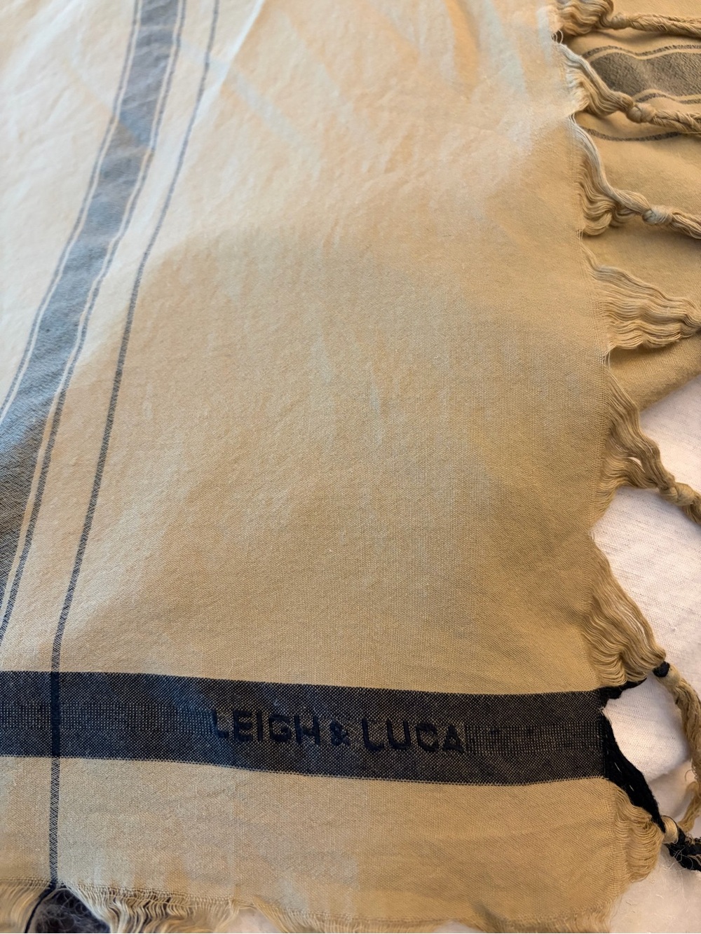 Women's Tan and Navy Stripe Scarf